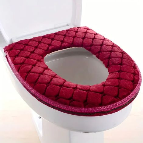Ein WC-Sitzbezug im Herbst-/Winterstil, verdickt, waschbar, weich und komfortabel (rot).
