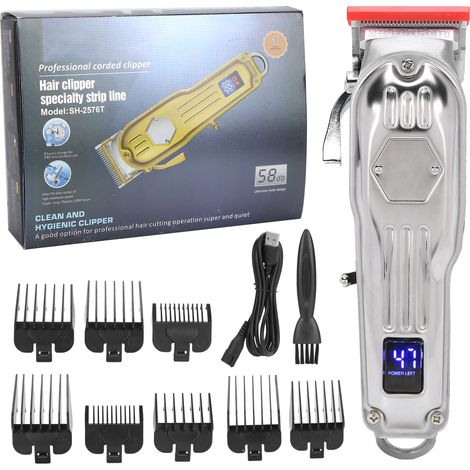 Tondeuse Électrique Professionnelle LCD avec Lame Métallique - Machine à Couper les Cheveux Argentée (1/5)