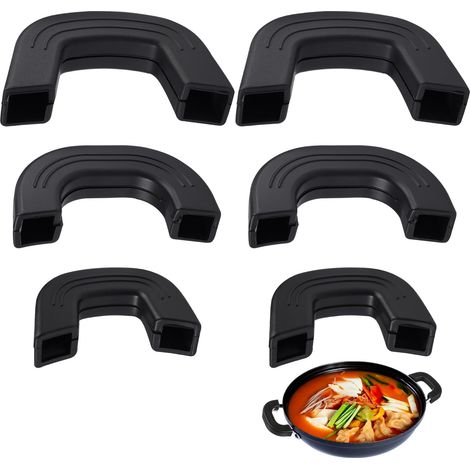 6 Pièces Poignées de Casserole en Silicone, 3 Paires, 3 Tailles, Noir Support de Poignée en Silicone, pour Woks, Poêles, Plaques de Cuisson et Maniques Fonte (1/5)