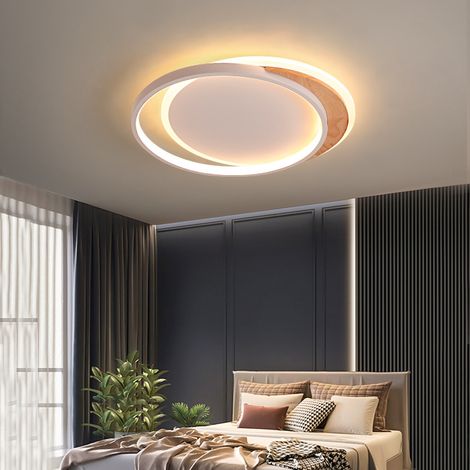 QAZQA Plafonnier LED Bois, 40CM Plafonnier chambre enfant Dimmable plafonier led 3000K-6000K, Roud luminaire chambre Moderne et élégant pour Chambre, Salon, Bureau