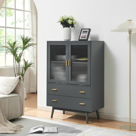 Armoire vitrée Susa 120 x 80 x 40 cm gris [en.casa]