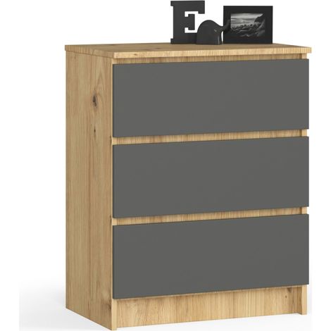 Kommode AKORD K60 Eiche Artisan 60 cm 3 Schubladen Front Graphitgrau B60 x H77 x T40 cm (1/4)