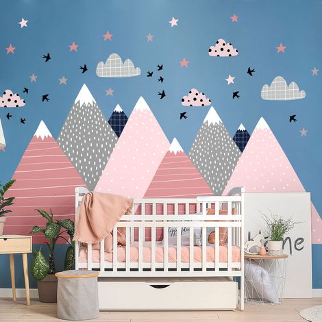 Stickers muraux enfants - Décoration chambre bébé - Autocollant Sticker mural géant enfant montagnes scandinaves MARIKA - 40x60cm (1/5)