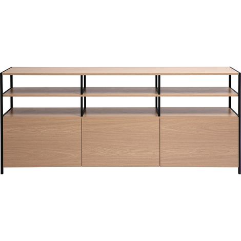 Niedriges Sideboard in heller Eichenholzoptik und schwarzem Metall L180 cm MAXENCE