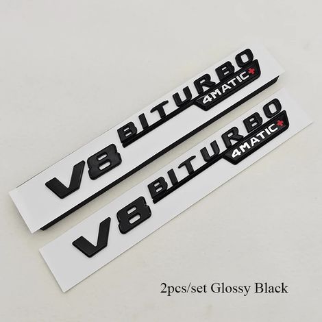 (Lot de 2 noirs) - Emblème 3D V8 BITURBO 4MATIC+ compatible avec Mercedes-Benz AMG C63 E63 G63 - Logo latéral, autocollant de coffre - Accessoires de style (1/5)