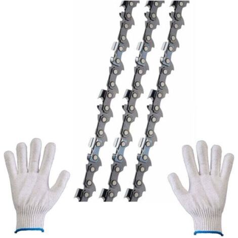 Lot de 3 Chaîne de tronçonneuse 3/8"LP 52 maillons 1,1mm 35cm Faible Rebond Compatible avec Bosch AKE 35 S AKE 35-19 S, Einhell, Husqvarna, Makita, Dolmar, Oregon et autres Livré avec une paire de gan (1/4)