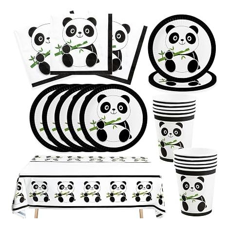 Set de fête Panda Vaisselle Assiettes et gobelets pour enfants Serviettes nappes inclus (1/5)