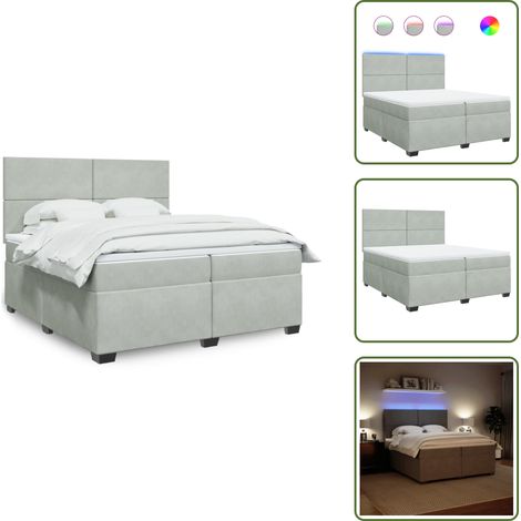 Boxspringbett mit Matratze Hellgrau 200x200 cm Samt - Boxspringbett - Samtbett - LED Beleuchtung - Höhenverstellbares Kopfteil - Matratzenauflage (1/5)