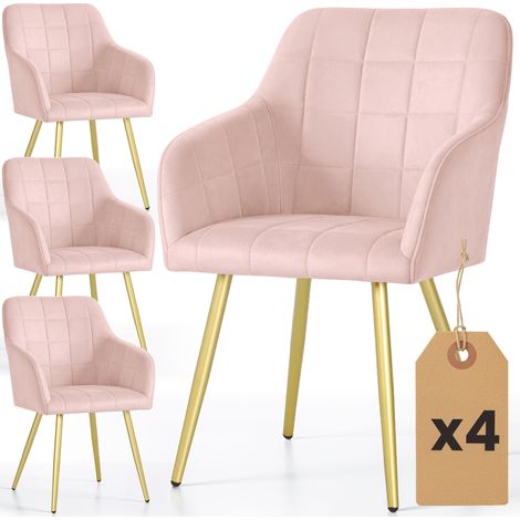Set di 4 Sedie imbottite con cuciture quadrate LUXANO Rosa Cipria gambe oro (1/5)