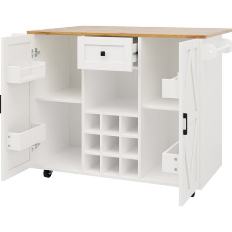 Isla de cocina blanca con ruedas y mesa abatible, 137,5 x 40 x 95,6 cm (1/5)
