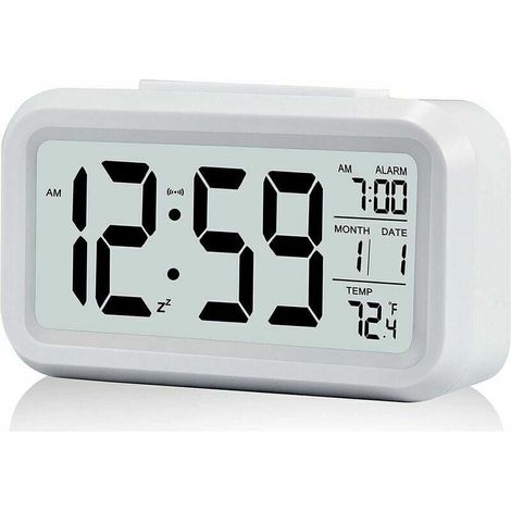 Réveil Digital Réveil Matin, Horloge Numérique Réveil à Pile Silencieux pour Enfants Adultes Grand écran LED Température Calendrier(Blanc),Fonepro (1/5)