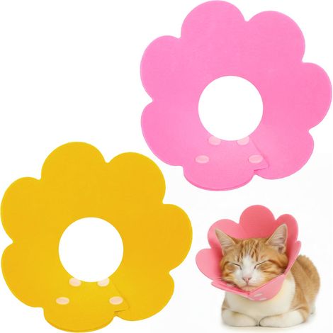 Lot de 2 colliers élisabéthains en feutre pour chat, collier de récupération à motif fleur mignon, collier élisabéthain confortable et ajustable, collier souple pour animal pour empêcher de lécher les (1/5)