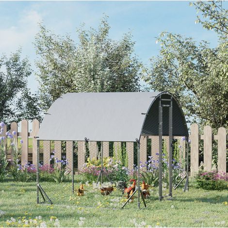 CHICFURN Gallinero de acero 280 x 190 x 197 cm, recinto para 4 a 6 gallinas, plateado (1/5)