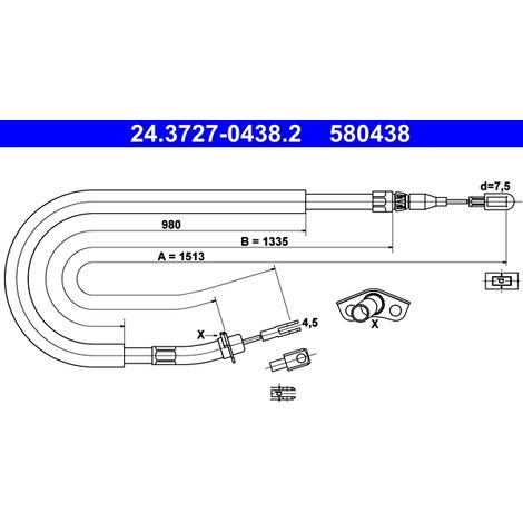 Tirette à câble, frein de stationnement ATE 24.3727-0438.2 MERCEDES-BENZ