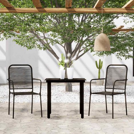Ensemble repas jardin 3 pièces noir, table et 2 chaises en acier, verre et corde de coton - PANGIVO (1/5)