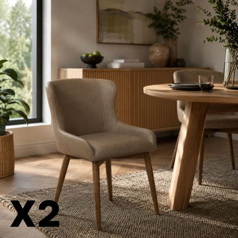 Chaise taupe vintage à dossier enveloppant (x2) LARIO (1/5)