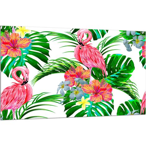 PLAQUE DE PROTECTION EN VERRE POUR CUISINIÈRE 80x52 FLAMANTS ROSES (1/5)