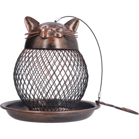 Mangeoire à Oiseaux en Forme de Chat Rétro en Métal à Suspendre pour Jardin (1/5)