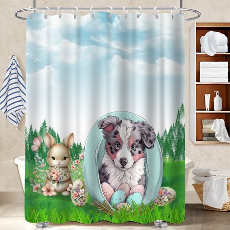 Voile de douche polyester 180x180 bordure lestée séparation douche pour avec accessoires assortis (1/5)