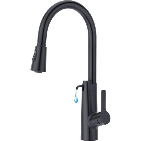 Robinet de Cuisine Distributeur de Savon Encastrable,Mitigeur Cuisine avec Douchette Extensible, Robinet Evier de Cuisine avec 3 Douchette Modes, Pivotant à 360°,Noir (1/5)