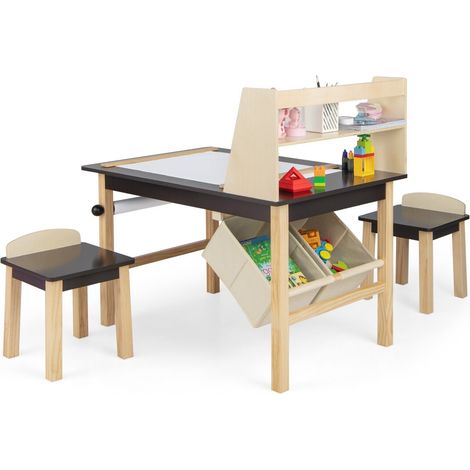 Kids Table & Chair Set Children Wooden Toddler Drawing Art Desk w/ 2-Tier Shelf (1/5)