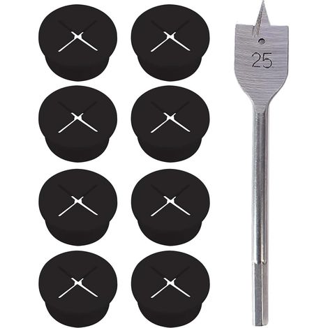 Passe-Câbles Flexibles en Plastique 8 Pièces Passe Fils Caoutchouc Trou Oeillet Trou de Câble Ø 20 Mm avec Mèche 25 Mm Passe Cable Etanche Trou Bureau Maison Accessoires Lieu de Travail (Noir) (1/5)