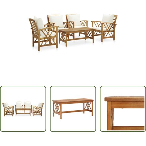 vidaXL Akazienholz - 5-tlg. Garten-Lounge-Set mit Auflagen Massivholz Akazie (1/5)