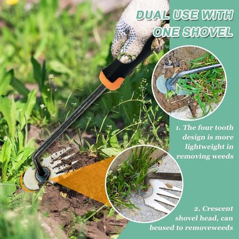 Arrache mauvaise herbes jardinage, outil de désherbage manuel, désherbage en acier inoxydable, désherbeur manuel, inoxydable extracteur de mauvaises herbes extérieur décoration pour jardin (1/2)