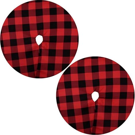 Tapis de sapin de Noël (2 pièces) 38 cm, mini tapis de sapin de Noël à carreaux rouges et noirs, double couche, robe de sapin de Noël en peluche extra douce (1/5)