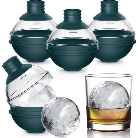 Lot de 4 Moule à Glaçons Rond, Silicone Sans BPA, Couvercle Transparent, 6 cm pour Whisky et Cocktails (1/5)