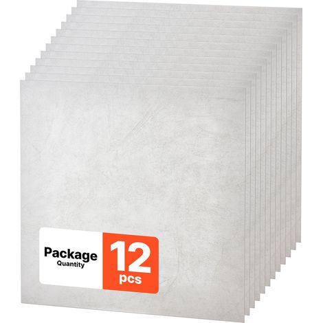 Dalles de Plafond en PVC 605x605 mm Lot de 12, Panneaux Décoratifs pour Plafond Suspendu, Effet Marbre Blanc, PVC Expansé, Résistant à l'Eau, Découpe Facile, Facile à Nettoyer, Maison et Bureau (1/5)