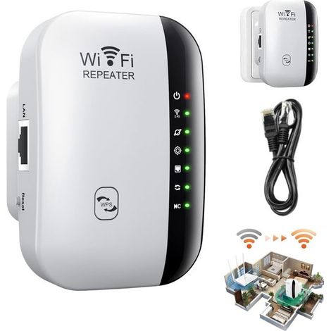 KLVGTIFS PU - Répéteur WiFi puissant 300 Mbps, amplificateur de signal WiFi, extension sans fil avec port Ethernet - Blanc (1/5)