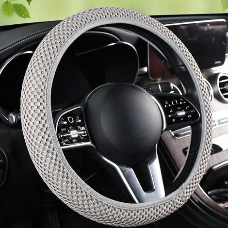 Couvre Volant Voiture Universel, , Housse Volant Voiture Anti-Dérapant Réseau Massage 3D Gris Uni sans Anneau Intérieur, Adapté aux Volants de 37-39CM, 1 Pièce (1/5)