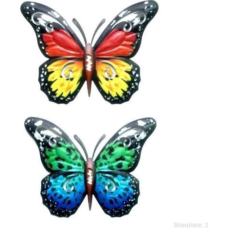 Wandschmetterling – Metall – 2 Stück – Lebendige Farben – Zeitgenössisches Design – Moderne Wanddekoration