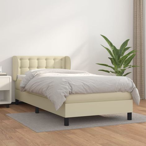 Boxspringbett mit Matratze Creme 90x190 cm Kunstleder