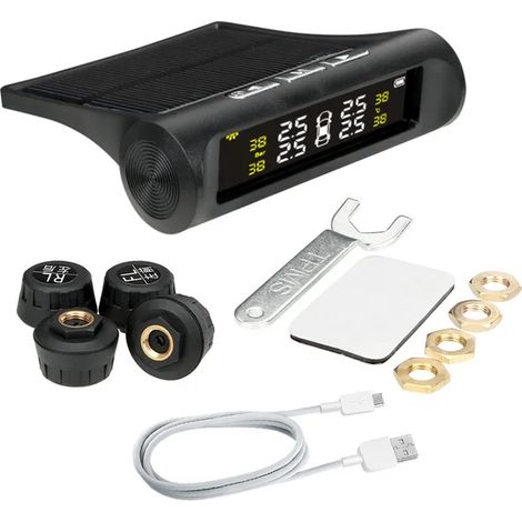 (Énergie solaire) Capteurs de pression des pneus pour véhicules, système de surveillance de la pression des pneus, système d'alarme antivol pour voiture, écran LCD (1/5)