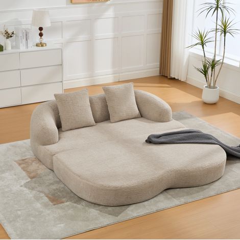 Canapé convertible 157x84x65 cm kaki en chenille avec 2 coussins et fonction lit 2 places (1/5)