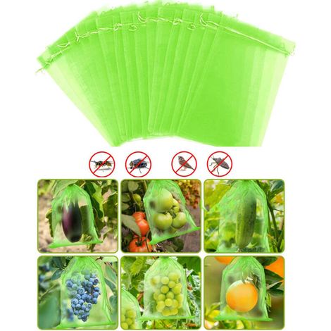 100 sacchetti protettivi per frutta, sacchetti a rete per uva da giardino, copertura anti-uccelli per fattoria, frutteto, fragole, ortaggi, sacchetti per coltivazione (15x20 cm)