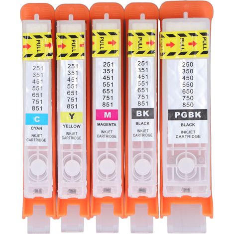 Cartouche d’encre 5 pièces pour imprimantes Canon PIXMA IP7250, MG6350, MG5450, MX925, MX725, MG6450, MG5550, IX6850 (1/5)