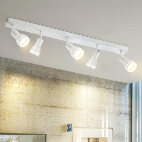 GBLY Deckenstrahler weiß Flur Deckenleuchte: 5-flammig Deckenlampe Metall GU10 Spots Flurlampe Schwenkbar Wandstrahler Innen Deckenspots für Küche Büro Wohnzimmer Schlafzimmer, Ohne Leuchtmittel