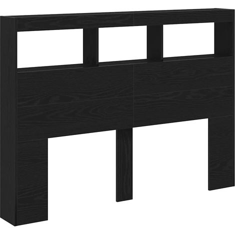 Testata letto con armadio LED moderno 140 x 17 x 102 cm spazio di archiviazione di tendenza in legno multistrato rovere nero 020051946