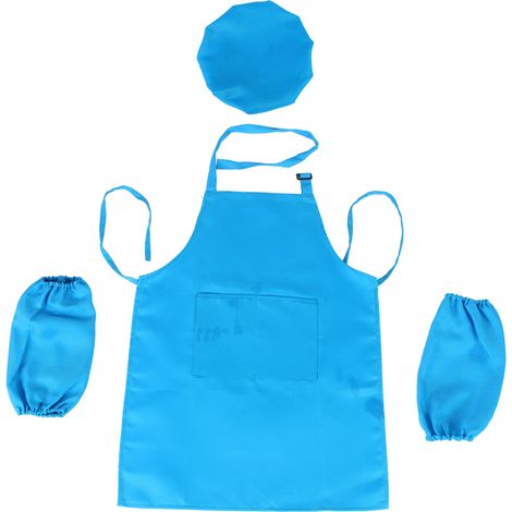 Tablier de peinture pour enfants, ensemble tablier de cuisine pour enfants, tablier + chapeau + manches, taille L (bleu) (1/5)
