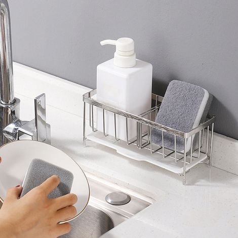 Abtropfgestell aus Edelstahl 304 für Spülbecken, Schwämme, Stahlwolle, Geschirrtücher und Küchenzubehör (1/5)