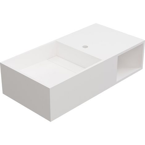 Plan vasque suspendu en solid surface avec niche - Blanc - L80 x l40 x H20 cm - GOYOKO