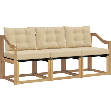 Outdoor Sofa Set with Cushion 3 pcs White and Beige vidaXL