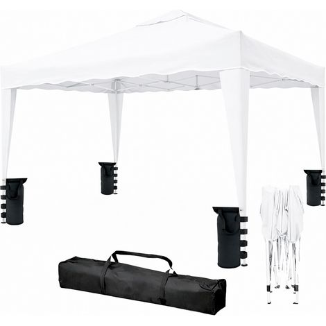 Gazebo Pieghevole 3x4 M in Acciaio con Telo Idrorepellente 160 g/m² Anti-UV Struttura Robusta Apertura Rapida a Fisarmonica con Borsa e 4 Sacche Zavorra per Giardino Fiere Eventi Piscina Bianco