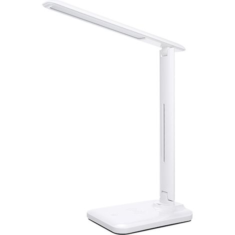 Lámpara de escritorio LED con función de carga inalámbrica, puerto de carga USB, luz nocturna, control táctil, 3 modos de iluminación, lámpara de mesilla para la oficina o el dormitorio que cuida la v (1/5)