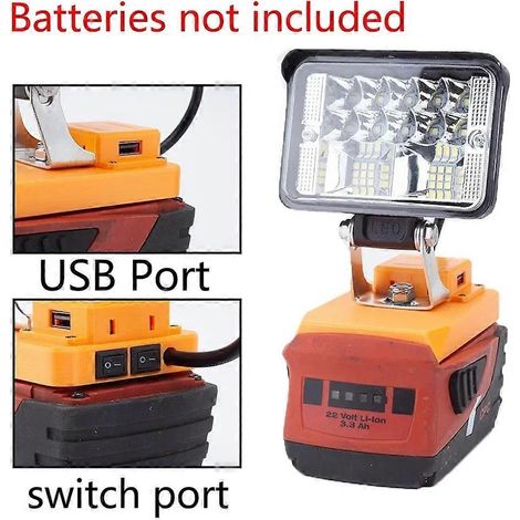Lampe de travail LED portable sans fil avec port USB pour extérieur, compatible avec les batteries lithium HILTI 22V B22 Volt Max (batteries non incluses). (1/5)