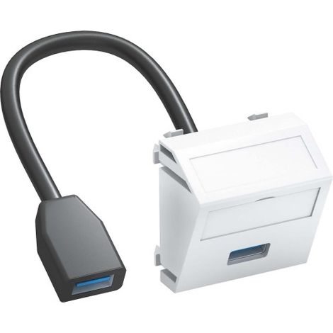 OBO Bettermann Support multimédia USB 3.0 A-A avec câble, femelle-femelle 45x45mm polycarbonate blanc pur RAL 9010, 6104934