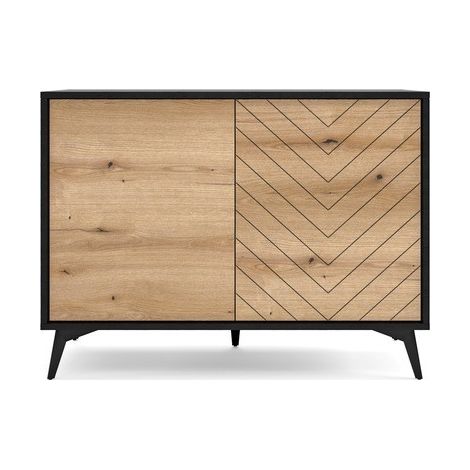 Commode de rangement Meuble universel évoque chêne/noir 104x77x39cm DIAMANT K104 sur pieds